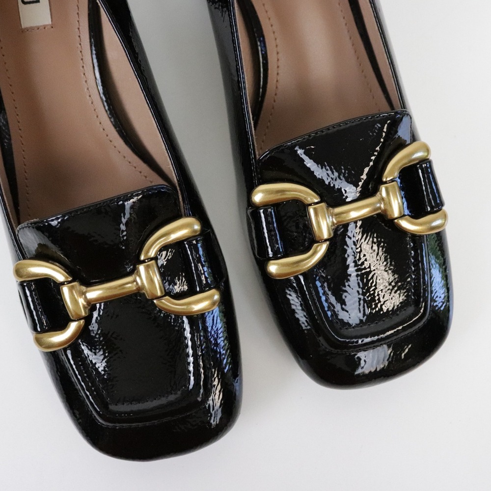 Anthropologie Bibi Lou Valencia Heeled Loafers Pumps Black Patent Leather 39 9 - Picture 8 of 10